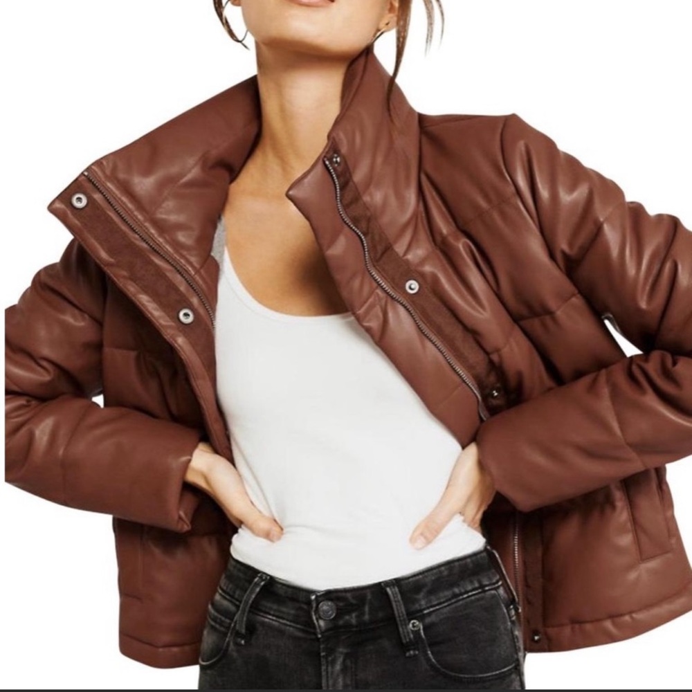A&F Vegan Leather Mini Puffer in Brown